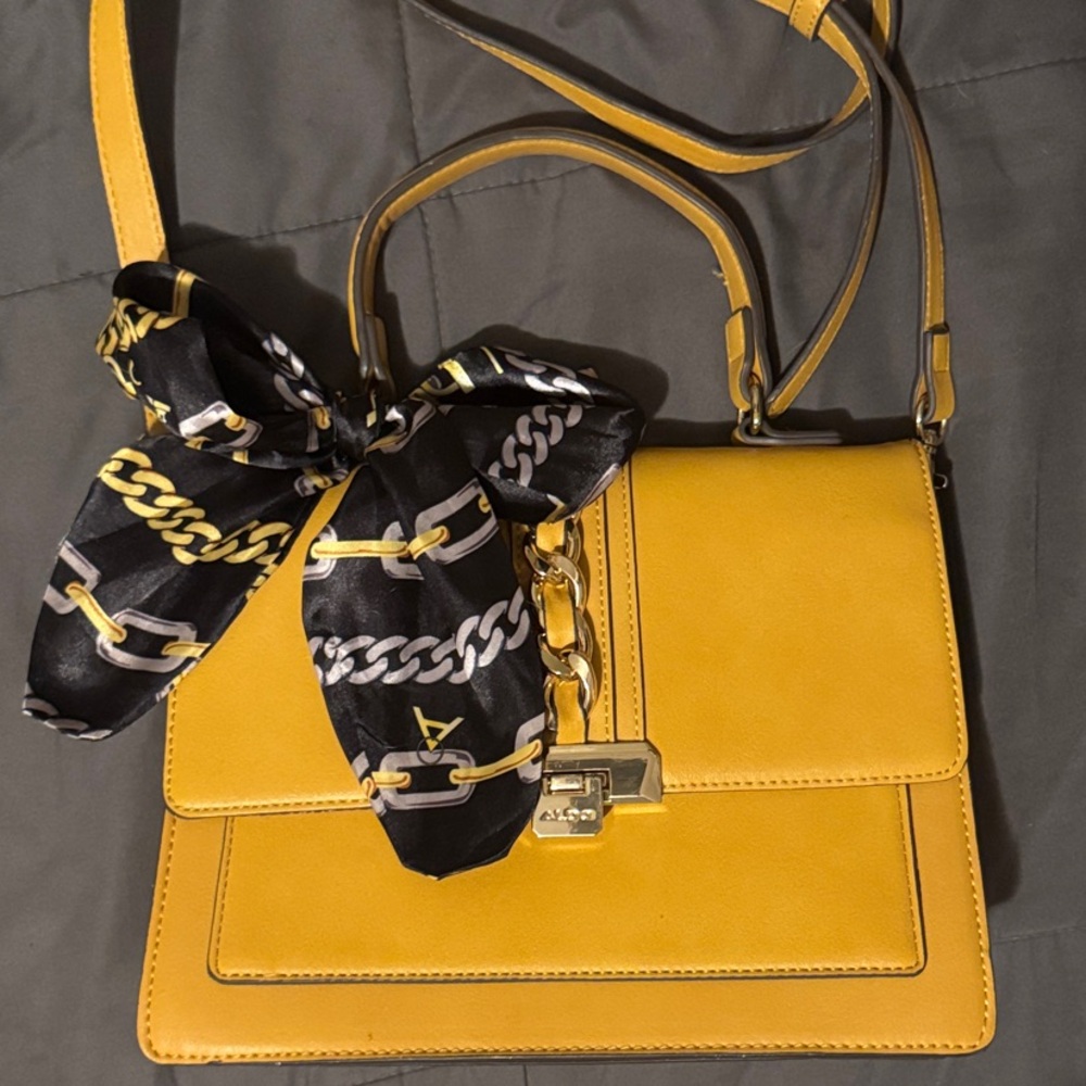 Yellow Aldo Handbag with Scarf accent